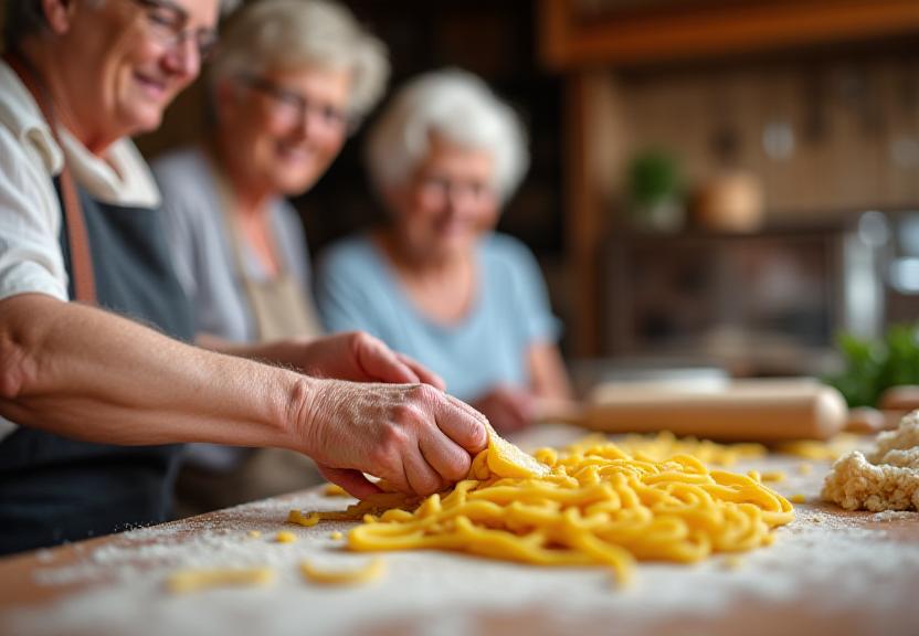Corso pasta fresca con nonna italiana anziani